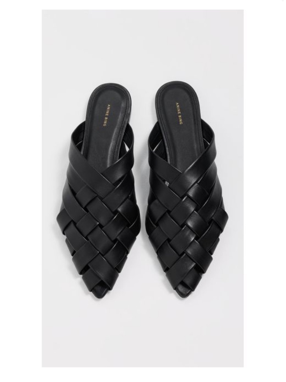 Anine Bing Eve Flat Pointed Toe Mules Black Size 37 NWT